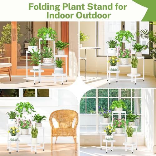 iDavosic.ly 6 Tier Folding Plant Stand Indoor Outdoor, Plastic Tray - Image 6