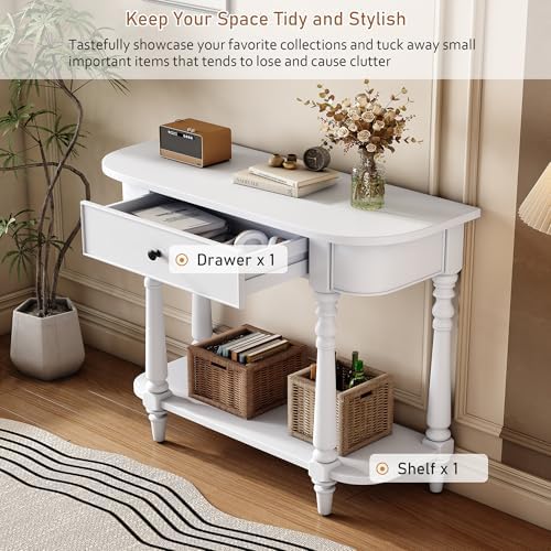 Small Curved Console Table 36-Inch Retro Farmhouse Wood Entry Sofa Table - Image 3