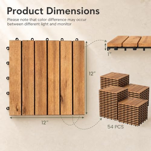 Goplus 54-Pack Acacia Wood Interlocking Deck Tiles - Image 6