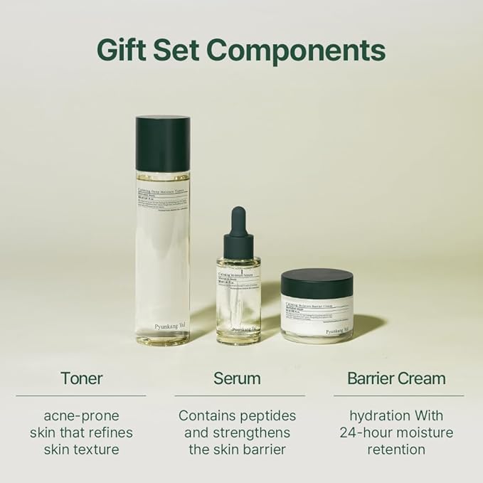 PYUNKANG YUL Calming Line Gift Box Set-Korean Facial Skin Care Essential for Daily Moisturizing with Toner, Serum, Cream, Safe on Acne Prone & Sensitive Skin, Vegan & Cruelty Free