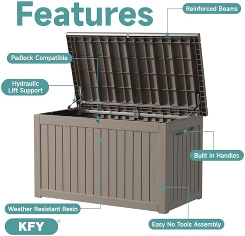 230 Gallon Waterproof Outdoor Storage Box, UV Resistant Resin Deck Box - Image 3