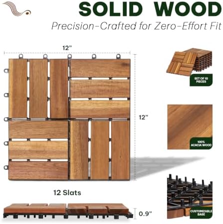 Acacia Interlocking Deck Tiles, 12 Slats, Honey Oak - Image 3