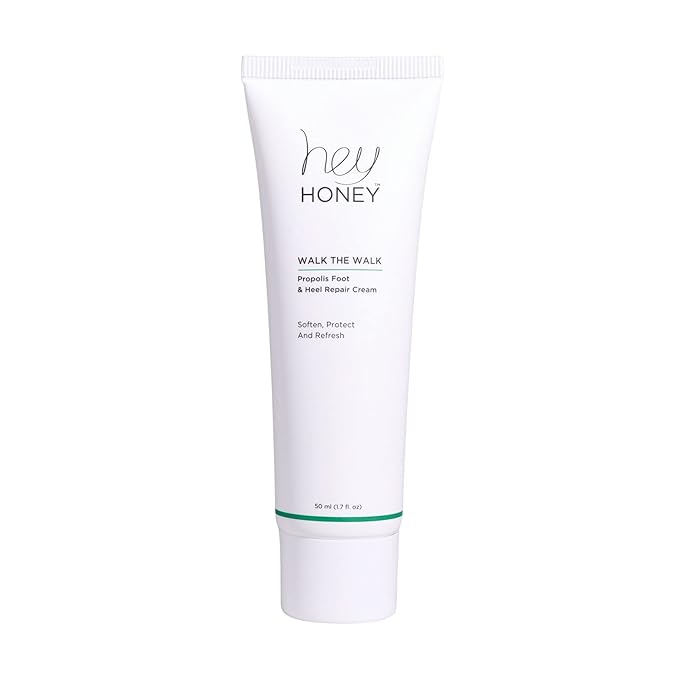 Hey Honey 4pc Set: Love Your Body Lotion, Walk The Walk Foot Cream, Hands On Honey Hand Cream, Eco Makeup Bag. Perfect for Valentine's, Xmas, Birthdays