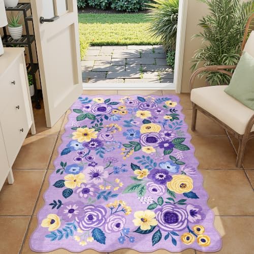 DUKINO 3x5 Area Rugs, Non Slip Floral Washable Rug by DUKINO