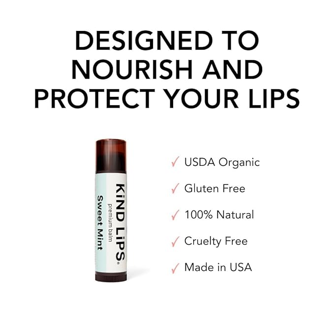 Kind Lips Lip Balm - Nourishing & Moisturizing Lip Care for Dry Lips Made from, Shea Butter, Beeswax with Vitamin E |Sweet Mint Flavor | 0.15 Ounce Single Tube