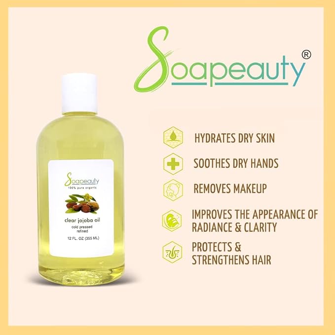 Soapeauty Clear Jojoba Oil | 100% Pure & Natural | Refined, Cold Pressed, Hexane Free | Moisturizing Oil for Skin, Face, Hair & Nails | 64 fl oz