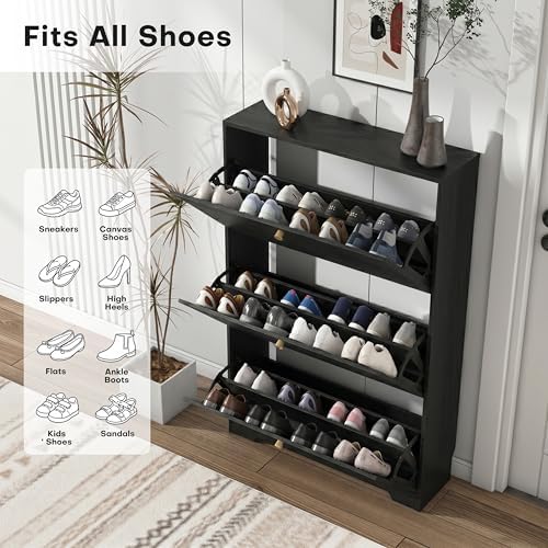Nicetree Shoe Cabinet with 3 Flip Drawers, Entryway Shoes Organizer - Image 3