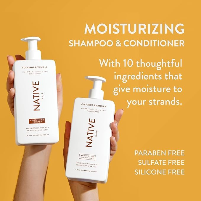 Native Coconut & Vanilla Shampoo and Conditioner Contain Naturally Derived Ingredients | All Hair Types, Color & Treated, Fine to Dry Damaged, Sulfate & Dye Free - 2-Pack