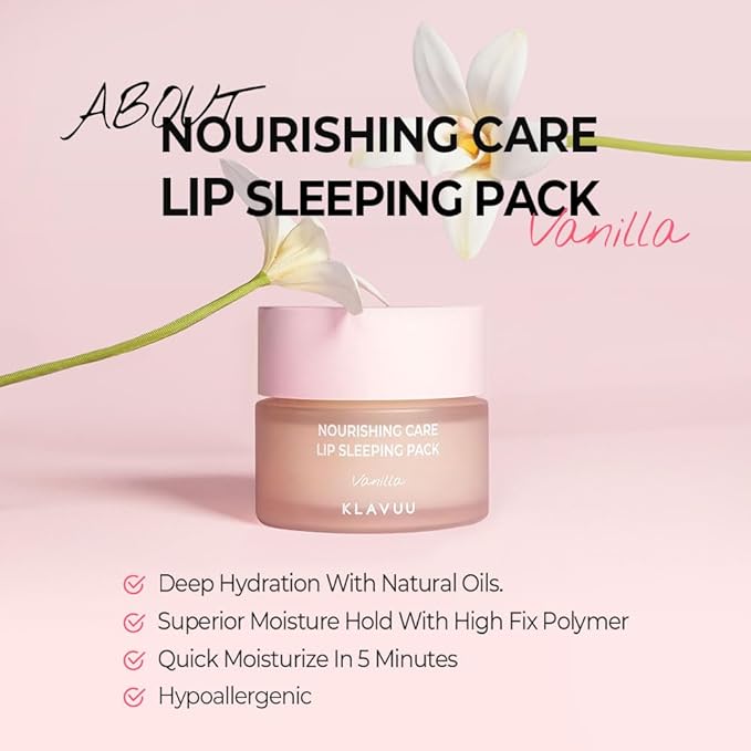 Klavuu Nourishing Care Lip Sleeping Pack - Lip Mask for Exfoliating & Nourishing Lip Treatment Balm for Dry Lips - Natural Moisturizing Lip Oil with - Lip Balm to Repair & Protect Lips 0.7oz (Vanila)