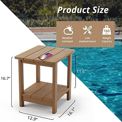 LUE BONA Outdoor Side Table, 2-Tier HDPS Small Patio Table - Image 2
