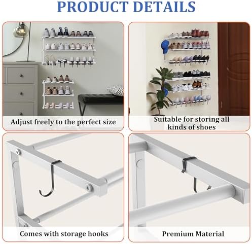 4 Pack Wall Mounted Shoe Rack, 3 Tier Hanging Shoe Rack Holds 48 Pairs - Image 7