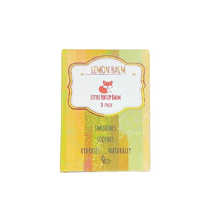 Lemon Balm Three Pack. Organic Lip Balm for Cold Sores, Little Fox Lip Balm, 100% Plant Based, 3 x 0.16 Ounces Tubes