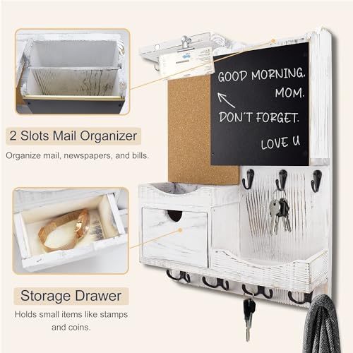 Key Holder Wall Mount with Drawer and Mail Organizer - Image 6