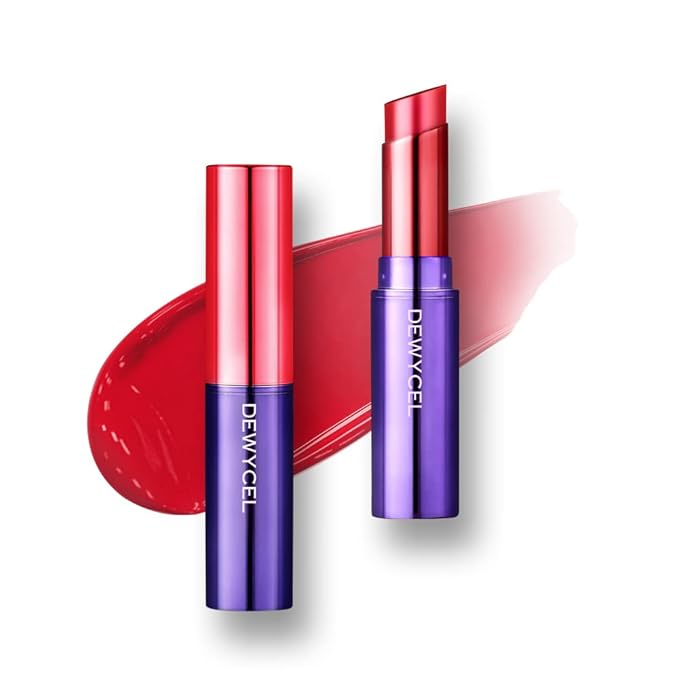 DEWYCEL TINTOURING BALM | #4 PURE RED | Non-Sticky Moisturizing & Hydrating Tinted Lip Balm for Chapped Lips | Natural Color Lip Glow Balm