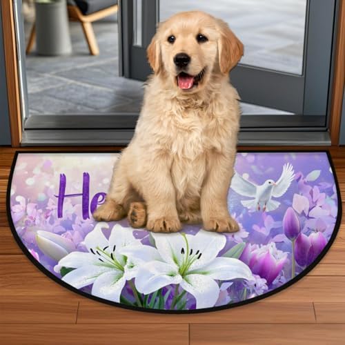 Easter White Lily He is Risen Half Round Door Mat Indoor Entrance Half Circle - Image 6