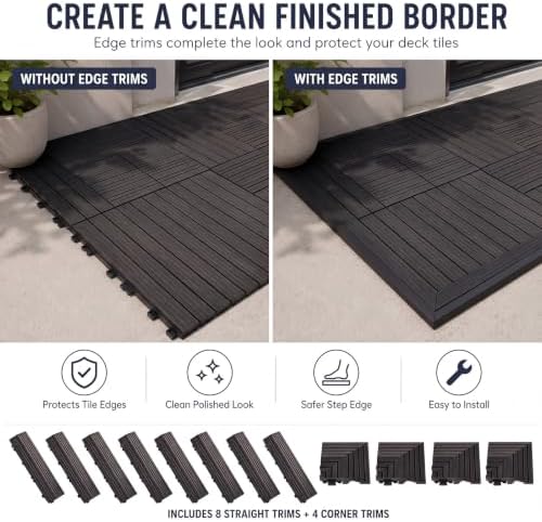Ripeng 12 Pack Black Wood Deck Tile Edge Trim Set 8 Straight 4 Corner Edge - Image 5