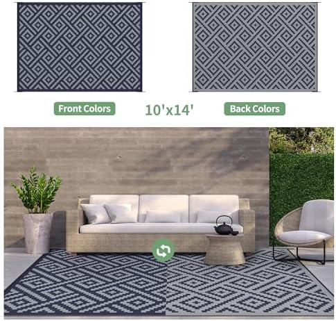 GENIMO Outdoor Rug, Waterproof Plastic Rugs 10'x14' - Image 2