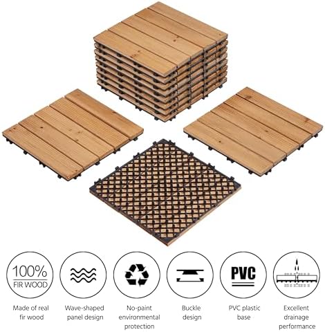Topeakmart 12x12in Interlocking Wood Deck Tiles 11PCS Flooring, Natural Wood - Image 7