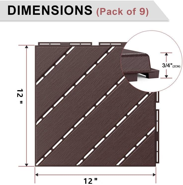 VANCASTLE Interlocking Deck Tiles 9 Pack Dark Brown 12"x12" Patio Pavers - Image 5