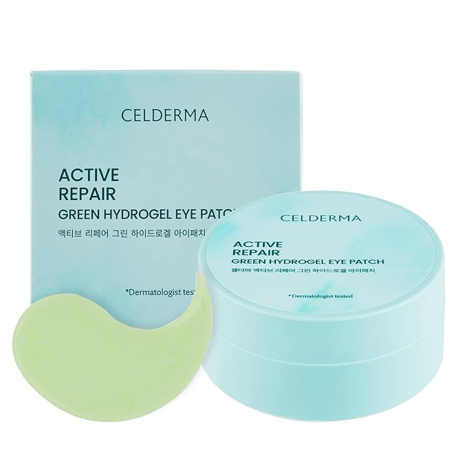 CELDERMA Active Repair Green Hydrogel Eye Patch [60 sheet / 30 pairs], Anti-aging & Nourishing, Whitening, Dark Circles, Wrinkle.