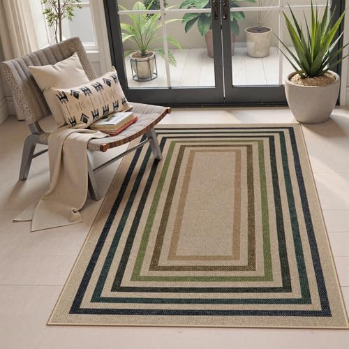 Lahome Mid Century Modern Easy Jute Rug, 3x5 Bordered Entryway Rug Non Slip by Lahome
