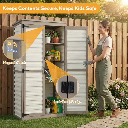 Outdoor Storage Cabinet, Wood & Plastic Garden Shed - Image 3