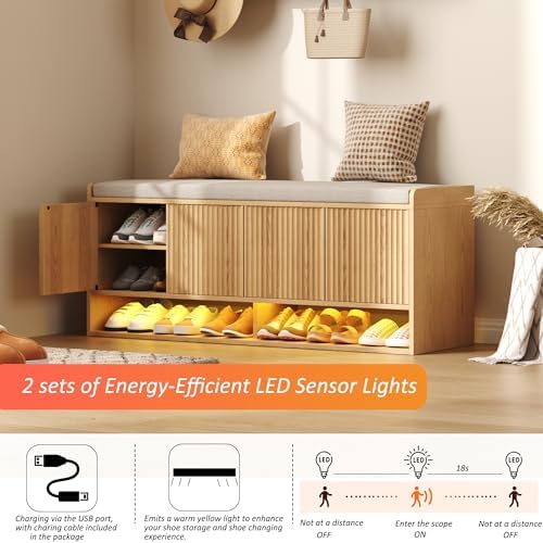 HOMEFORT 47.2" Fluted Shoe Storage Bench, Entryway Bench - Image 4