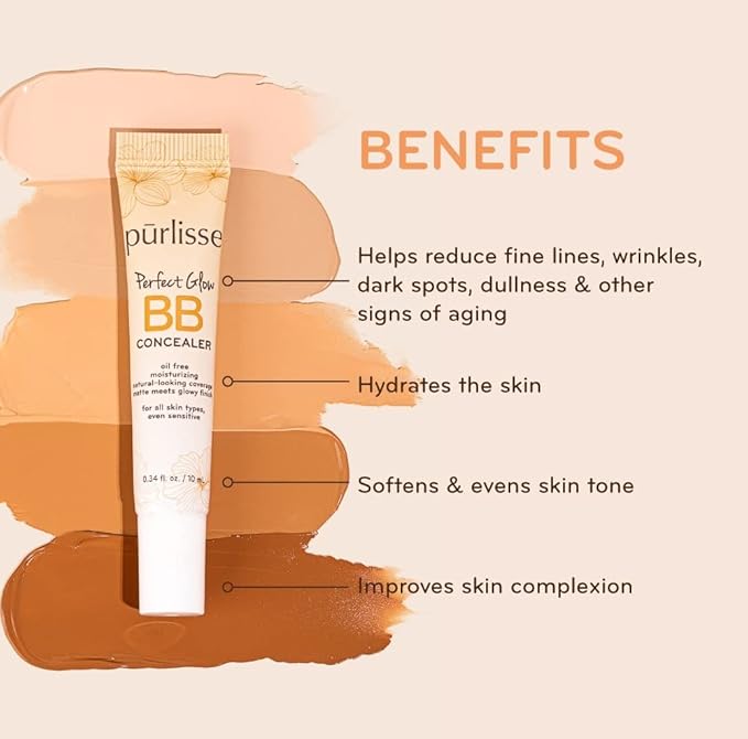 pūrlisse BB Concealer - BB Cream for All Skin Types - Oil-Free Moisturizing, Smooths Blemishes - .34 Ounce (Light)
