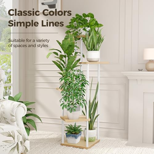 Bamworld White Plant Stand Indoor Corner Plant Shelf - Image 3