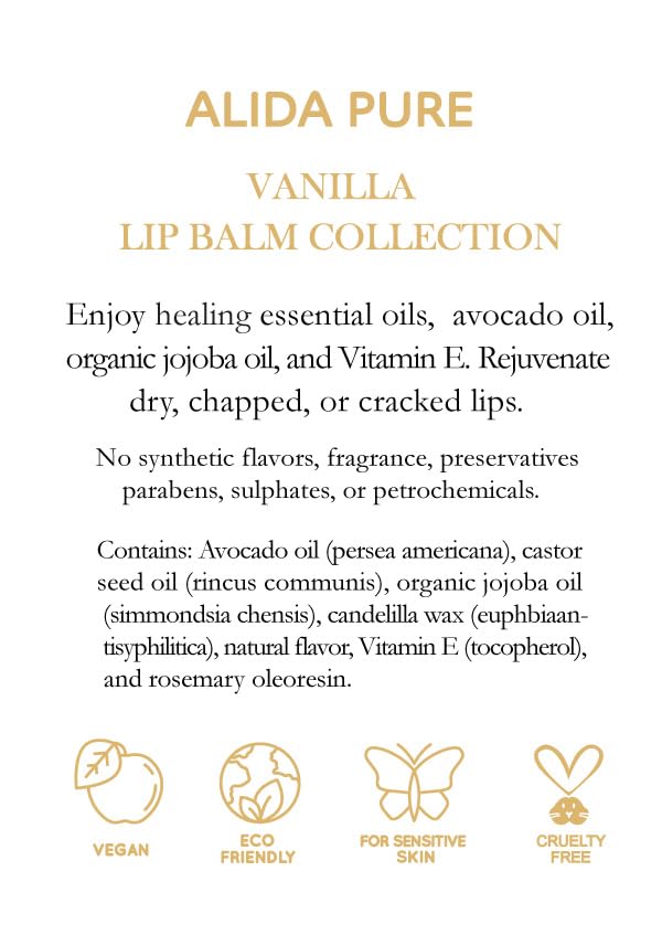 Vanilla Lip Balm Collection, Vegan Lip Balm Set, Beeswax Free, with Avocado Oil, Organic Jojoba Oil, and Vitamin E, Natural Moisturizer for Dry, Chapped Lips, 3 Tube Set