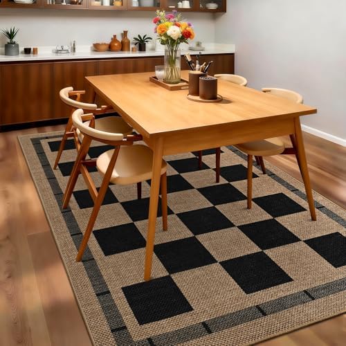 5x7 Checkered Jute Outdoor Rugs, Washable Rug - Image 3