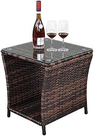 VINGLI Outdoor Wicker Side Table Patio Side Tables by VINGLI