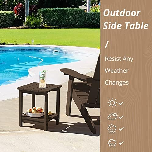 LUE BONA Outdoor Side Table, 2-Tier HDPS Small Patio Table, Dark Brown - Image 4