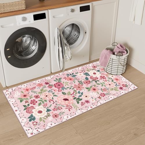 DUKINO 2x4 Entryway Rug, Floral Washable Kitchen Rugs Non Slip - Image 6