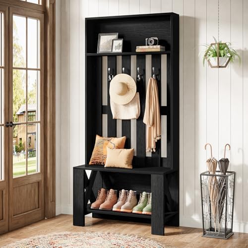 Tribesigns Hall Tree with Bench and Shoe Storage, Modern Entryway Bench with by Tribesigns