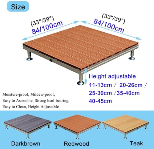 Raised Deck Platform Adjustable Outdoor Modular Decking Tiles(Brown 84x84cm - Image 2