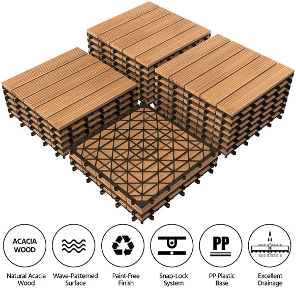 Yaheetech 27PCS Interlocking Deck Tiles Outdoor Patio Floor, Natural Wood - Image 4