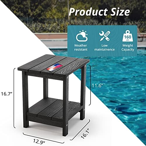 LUE BONA Outdoor Side Table, 2-Tier HDPS Small Patio Table - Image 3