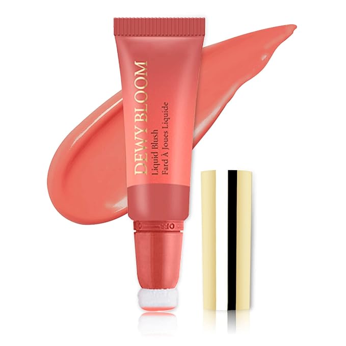 Blush Beauty Wand,Matte Face Blush Contour Wand with Cushion Applicator,Smooth Creamy Dewy Liquid Blush Wand,Blendable Blush Rouge Stick for Cheek,Cruelty-free,102 Serenade,Coral