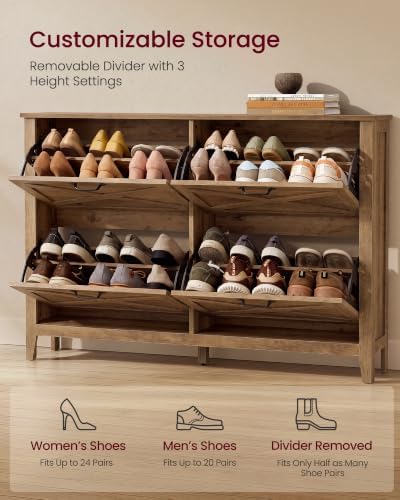 VASAGLE Farmhouse Shoe Cabinet, Narrow Storage Organizer, 4 Flip Drawers - Image 4