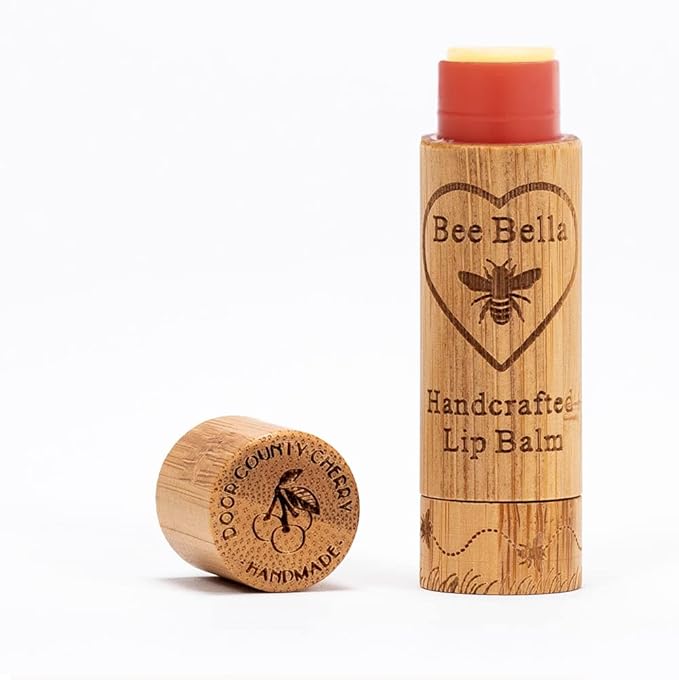 Bee Bella Lip Balm, Cherry, 3 Pack - Hydrating, Moisturizing Lip Care, 100% Natural, Original Organic Beeswax with Vitamin E, Handmade in USA