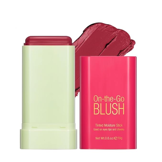 Multi-Use Makeup Blush Stick, Cream Blush Stick, Tinted Solid Moisturizer Stick for Cheek & Eyes & Lips, Waterproof Natural Nude Makeup, Suitable for All Skin (2#Hot Red)