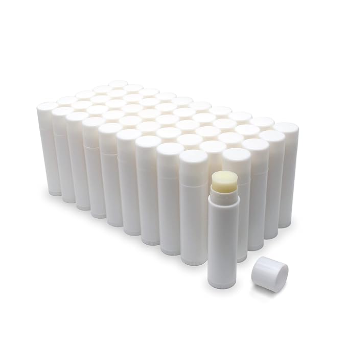 Natural Lip Balm Bulk, Unlabeled Filled, 50 Pack, Peppermint | Customizable Labels For Party Favors, Gift Baskets, or Business Branding. For Men, Women, and Children.