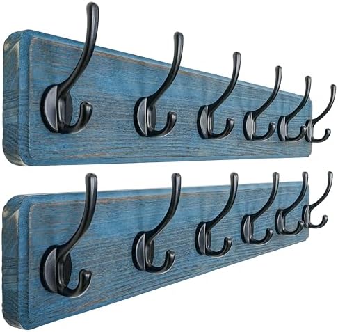 Dseap Coat Rack Wall: 24" Long, Heavy-Duty, 6-Double-Hooks Wooden Wall Mounted by Dseap