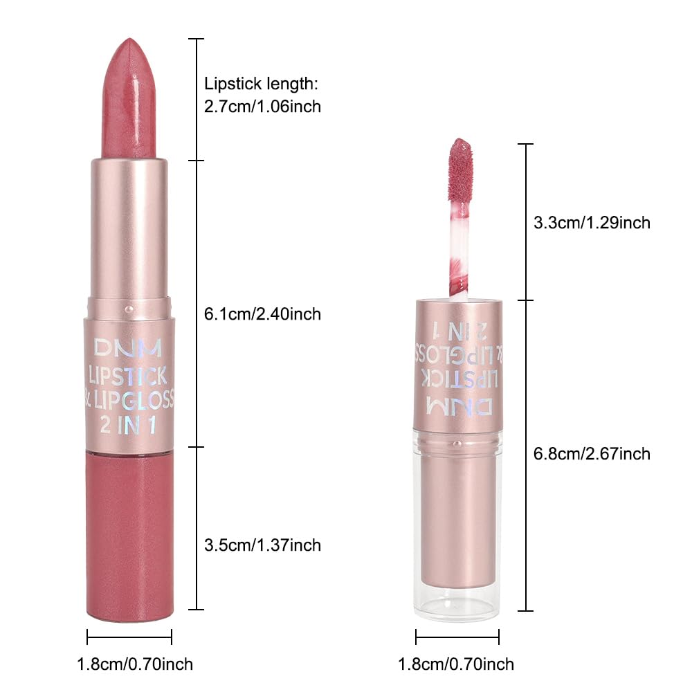 evpct 2 in 1 Natural Nude Pink Glitter Metallic Shimmer Diamond Lipstick and Lip Gloss Set for Women Long Lasting Waterproof, Warm Rose Pink Sparkle Glitter Shiny Lipstick and Lip Liner Makeup Set, 05