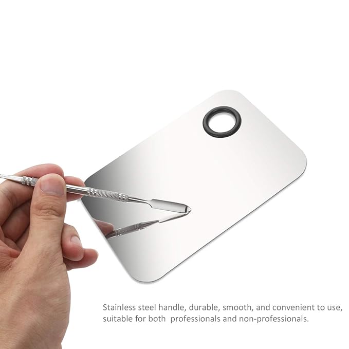 Makeup Palette, Stainless Steel Cosmetic Makeup Palette Professional Cosmetic Mixing Makeup Palette with Spatula Tool 6x4