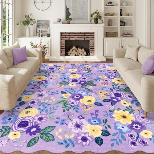 DUKINO 8x10 Area Rug for Living Room, Floral Washable Rug Non Slip by DUKINO
