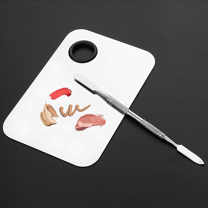 Makeup Palette, Stainless Steel Cosmetic Makeup Palette Professional Cosmetic Mixing Makeup Palette with Spatula Tool 6x4