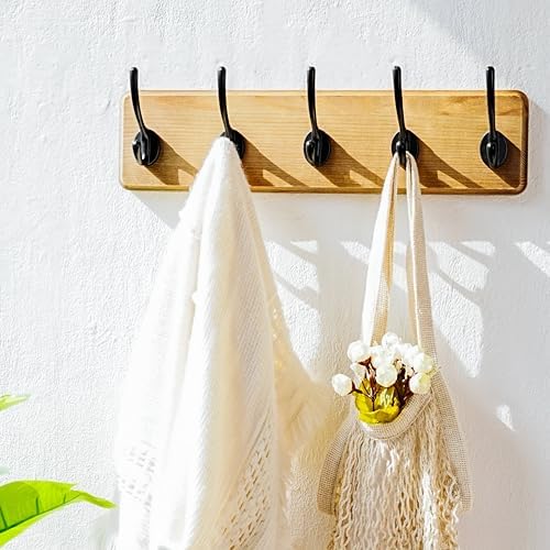 Dseap Coat Rack Wall: Patented, Heavy-Duty, 17.4" Long 5-Double-Hooks Wooden - Image 7