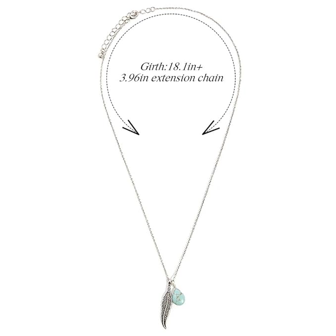 Boho Turquoise Necklaces Silver Feather Pendant Necklace Chain Short Delicate Dainty Necklaces Jewelry for Women